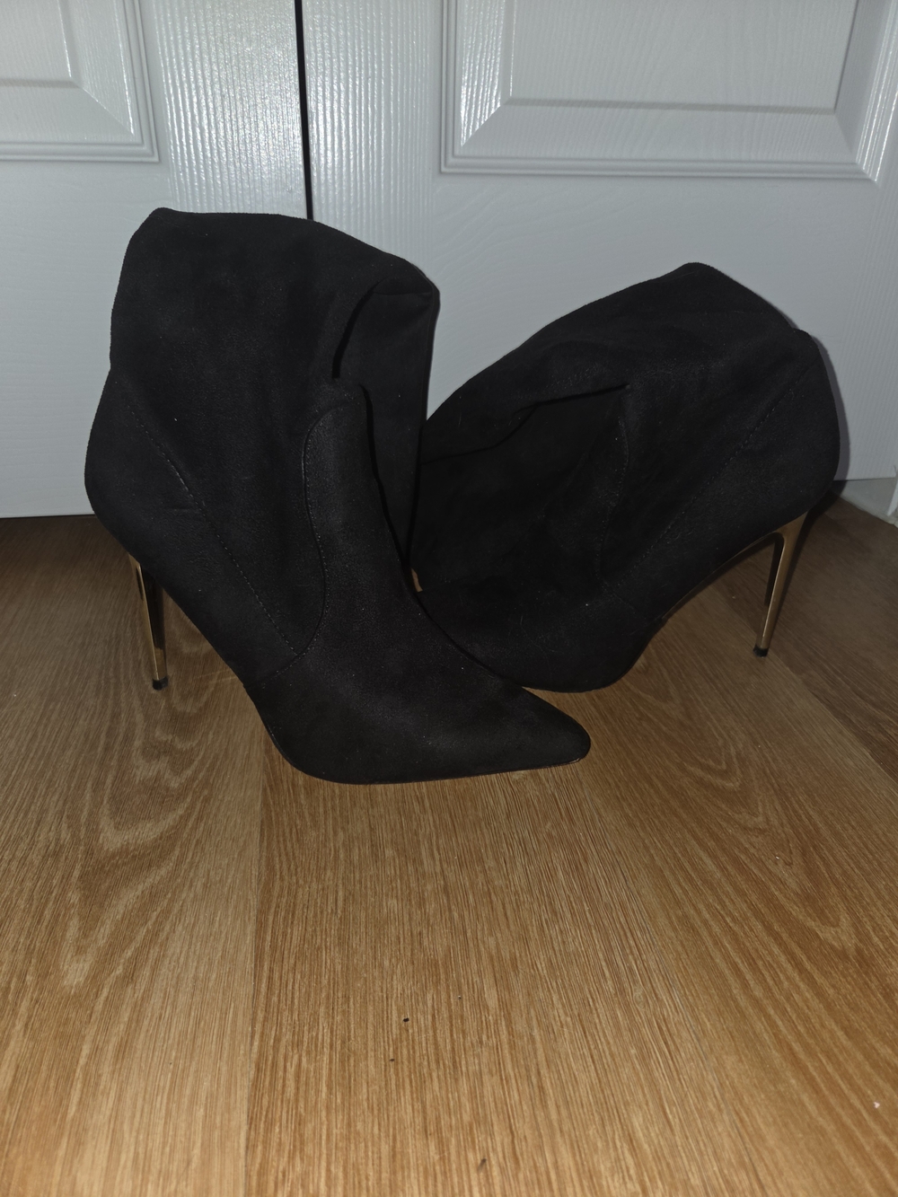 bebe Black Suede Pointed Stiletto Ankle Booties